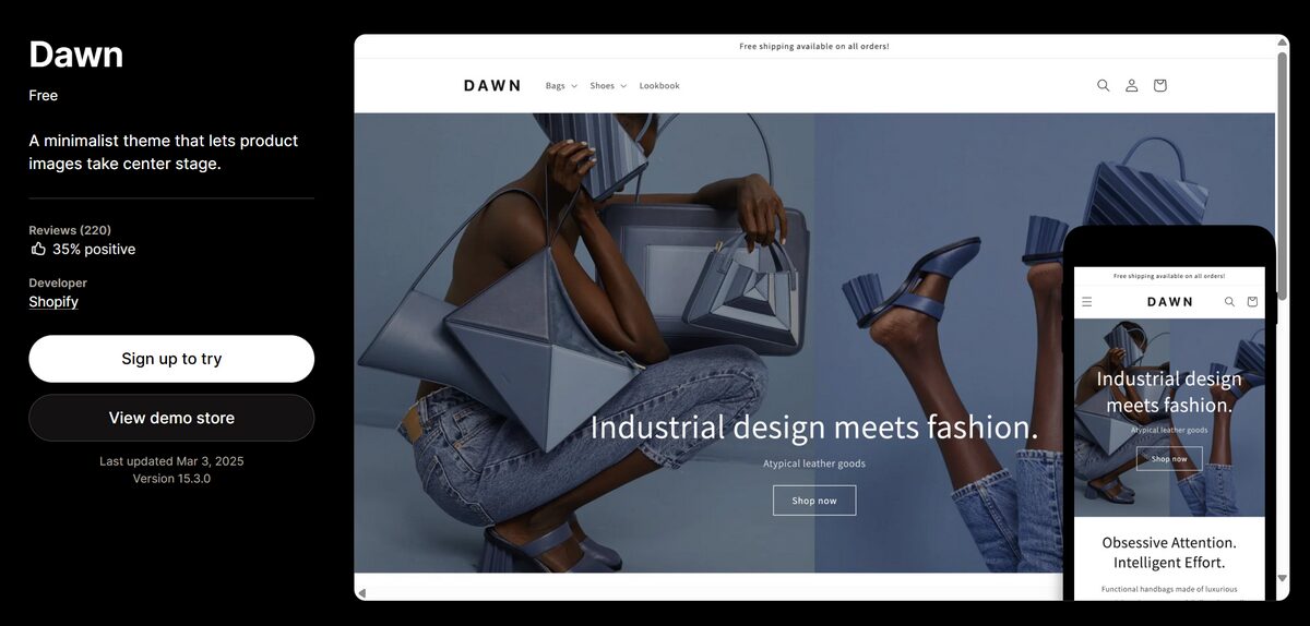 Most popular Shopify theme for general stores Dawn