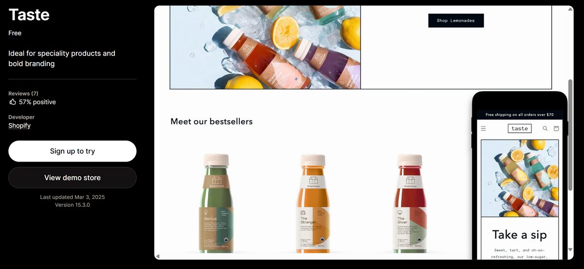 Best free Shopify theme for food and supplements - Taste