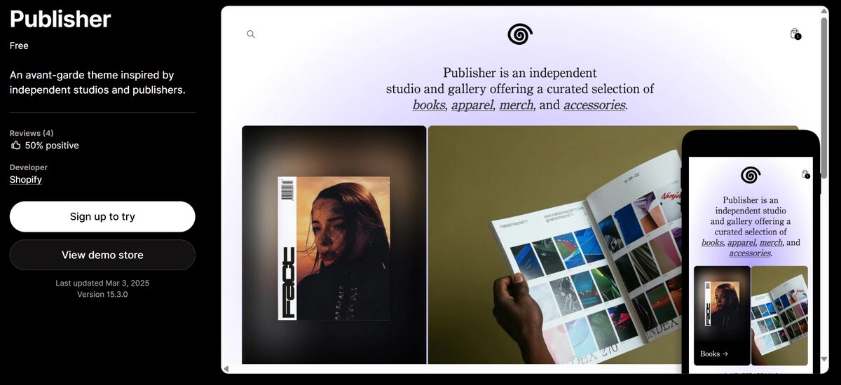 Best free Shopify theme for content-driven brands - Publisher