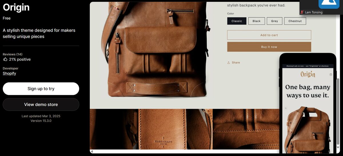Best free Shopify theme for small catalogs- Origin