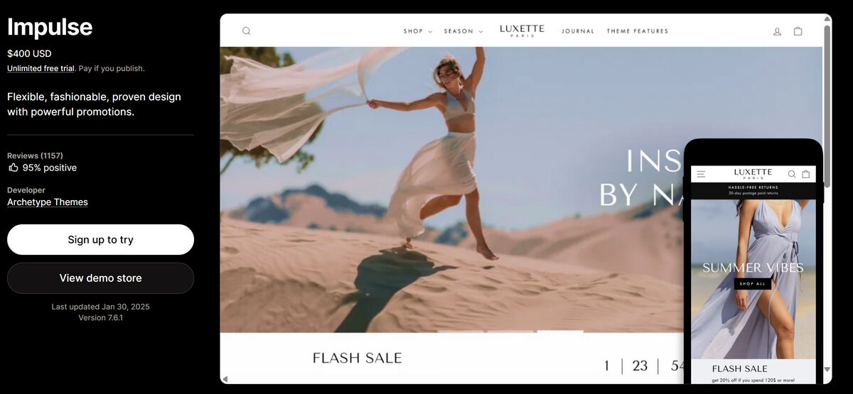 Most popular theme for fashion and apparel Impulse