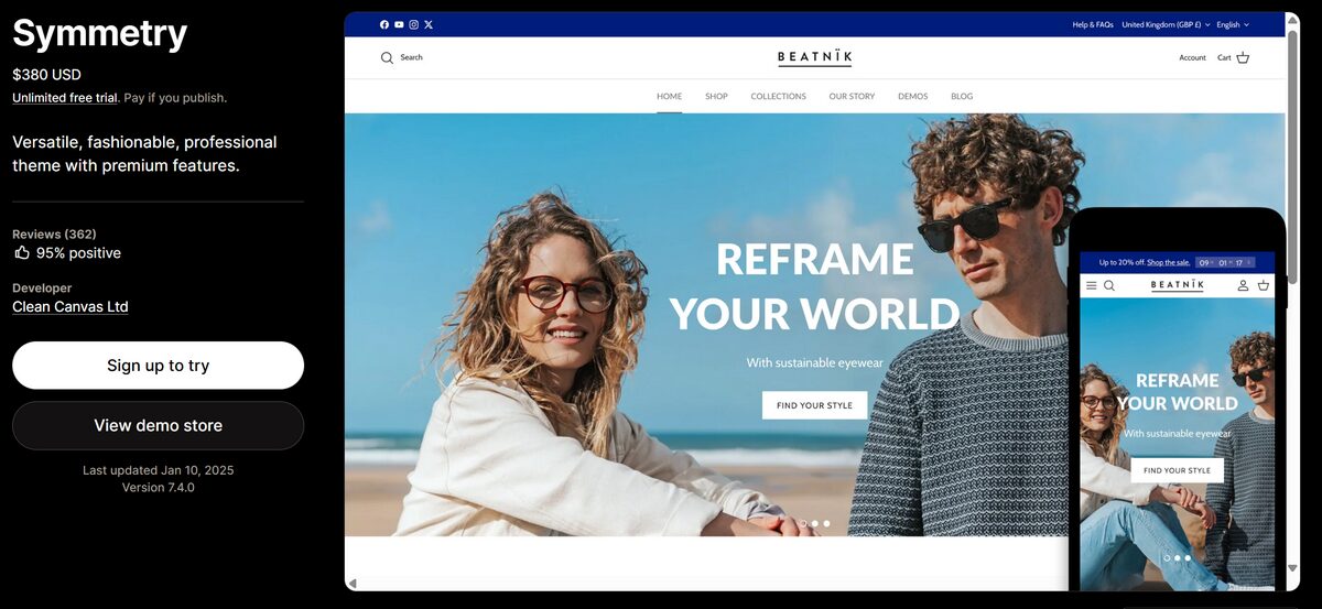 Symmetry best Shopify theme for any catalog size