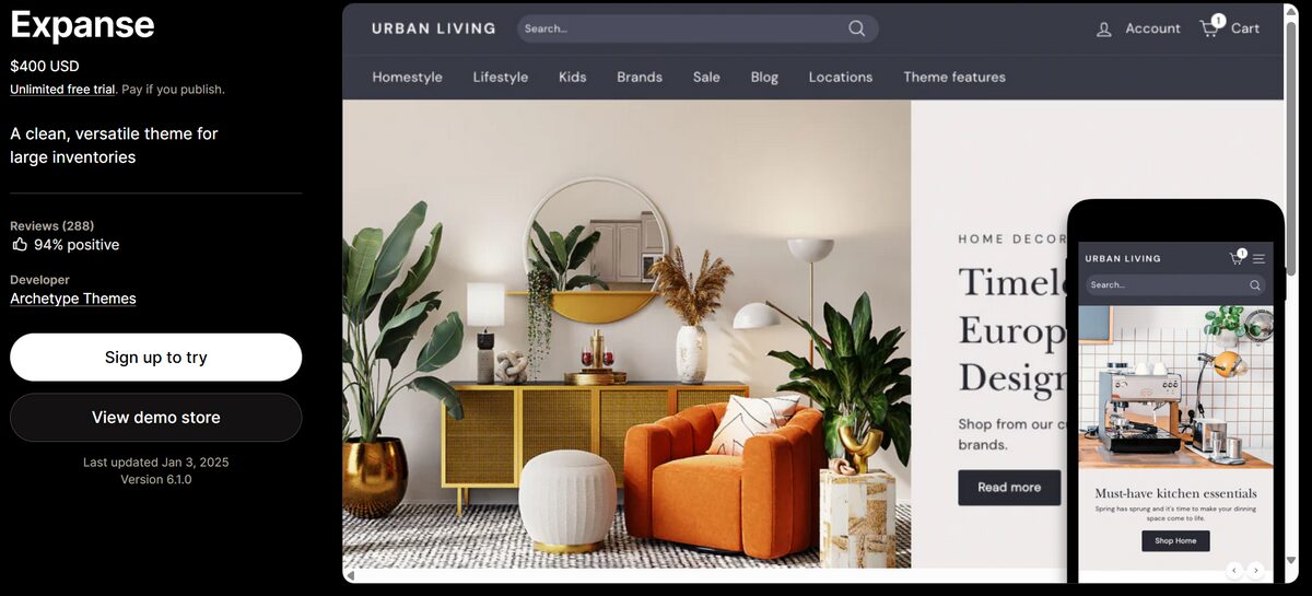 Expanse best paid multipurpose Shopify theme
