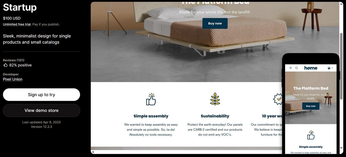 High-converting Shopify theme for one-product stores Startup