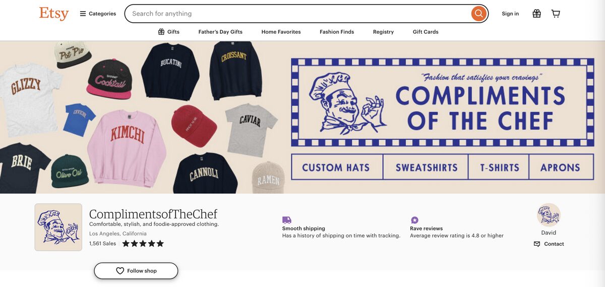Compliments of the chef as an example for a fashion dropshipping store name