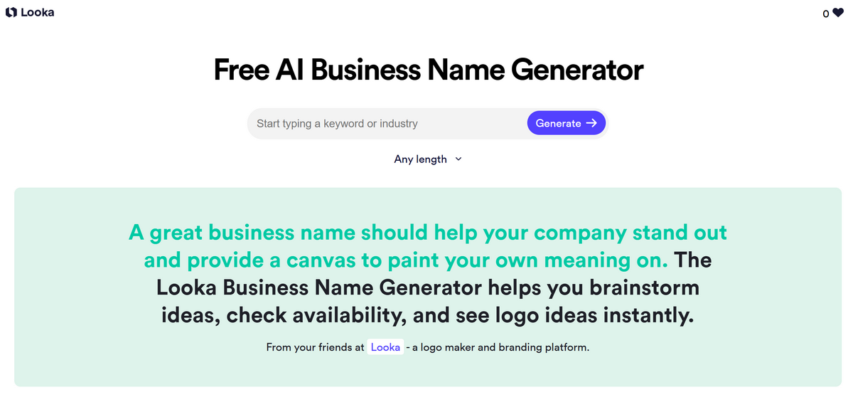 Best free Shopify AI business name generator Looka