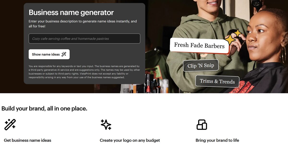 Best free Shopify AI business name generator VistaPrint