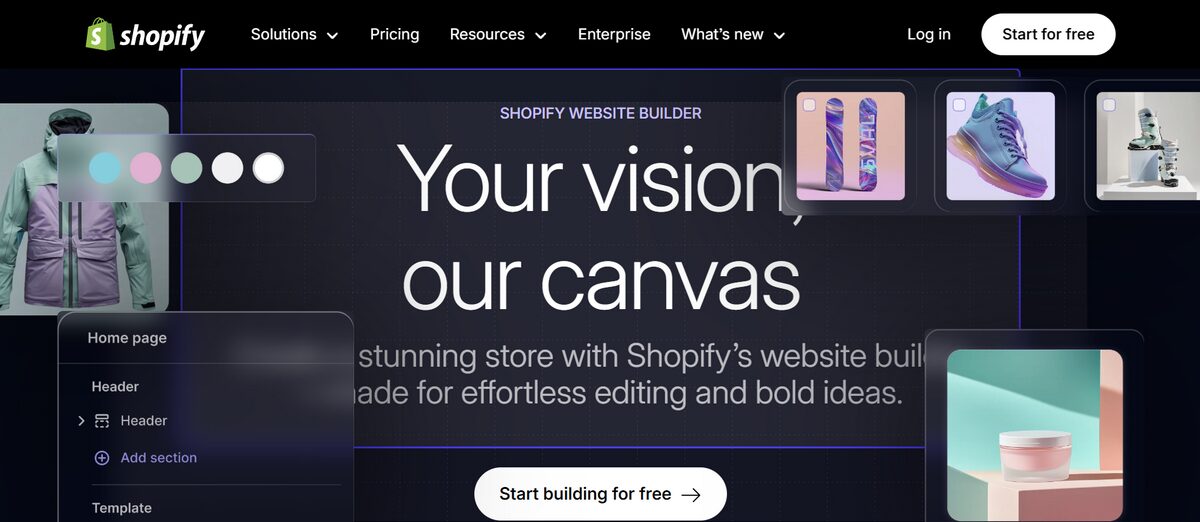Shopify's native AI Shopify store builder for online selling