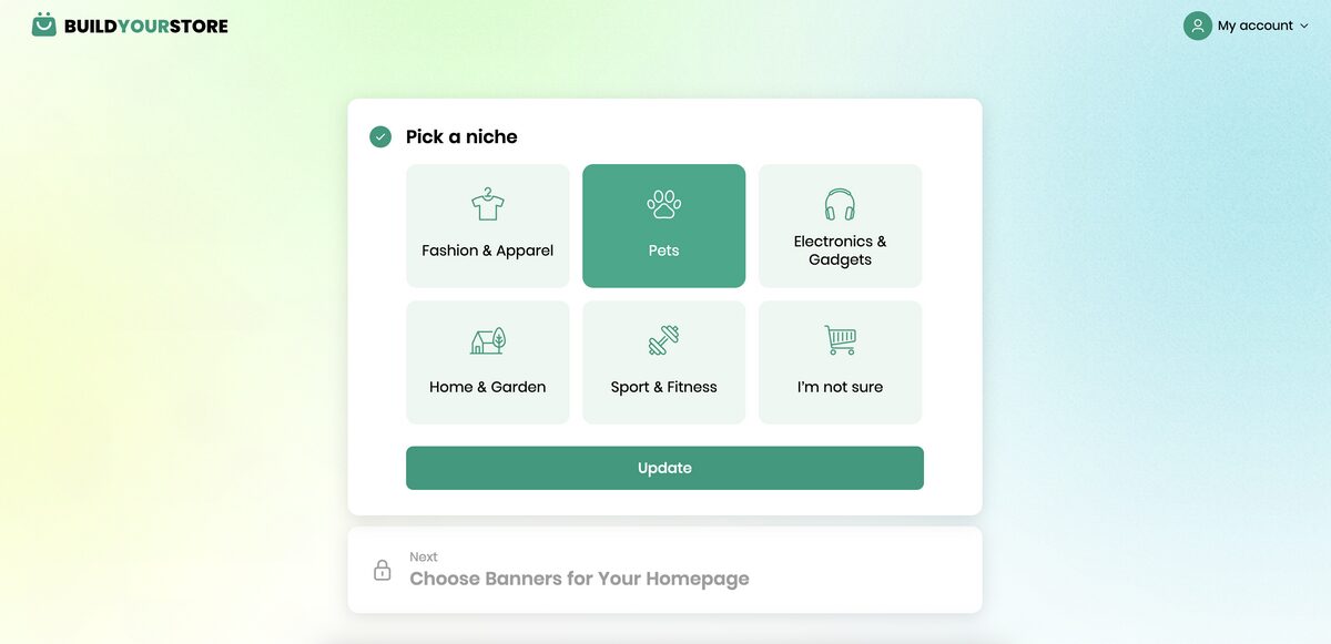 Select a niche on BuildYourStore to start a Shopify store
