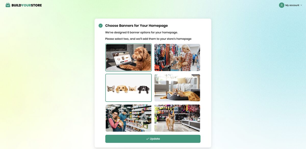 Choose banners on BuildYourStore to start a Shopify store
