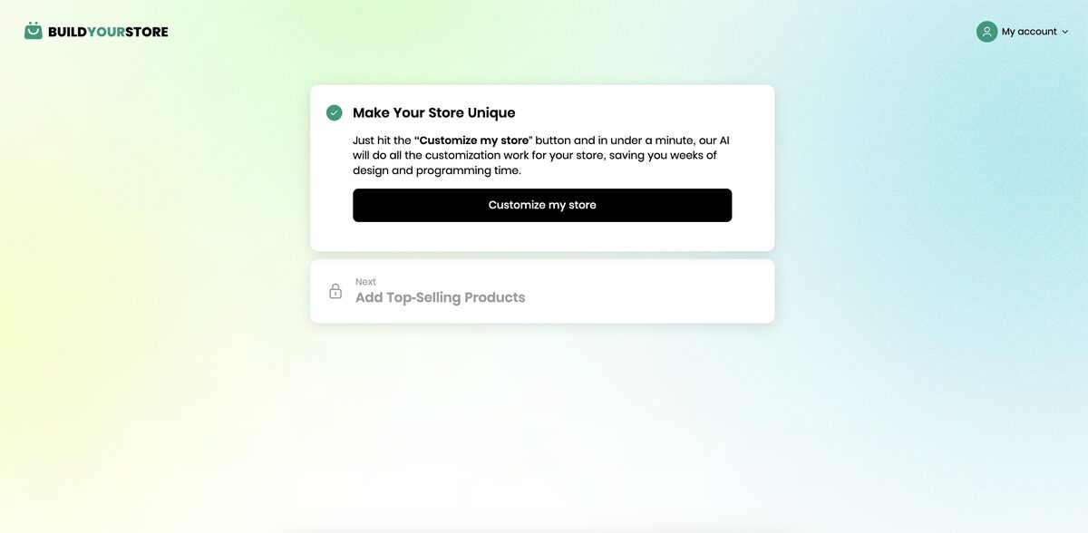 BuildYourStore customization step to start a Shopify store