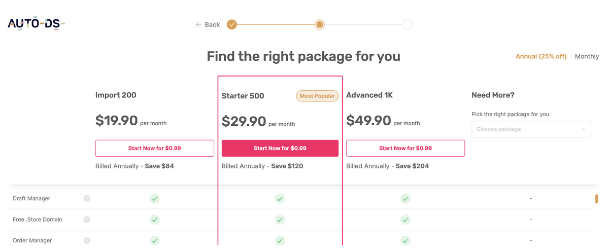 Choose an AutoDS plan to start a Shopify store