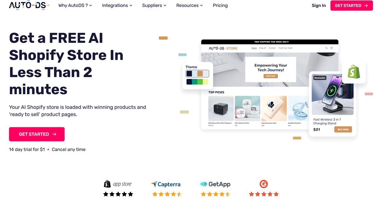 AutoDS tool for good AI store builder copy quality
