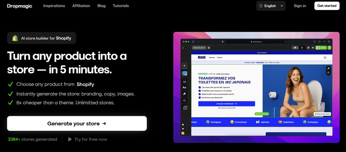 Dropmagic tool for good AI store builder copy quality