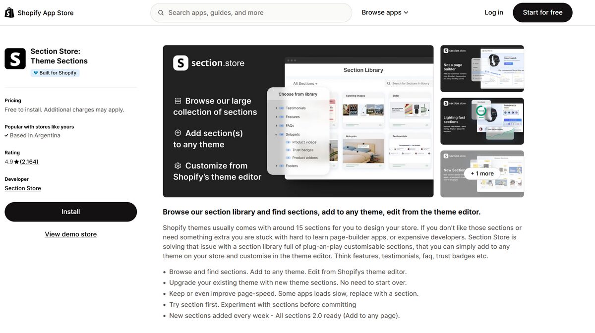 Key Features of Section Store Shopify App