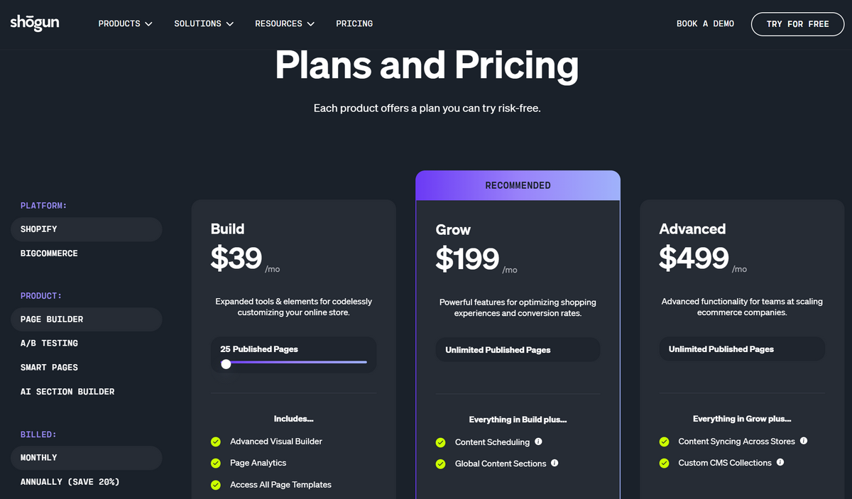 Shogun pricing overview