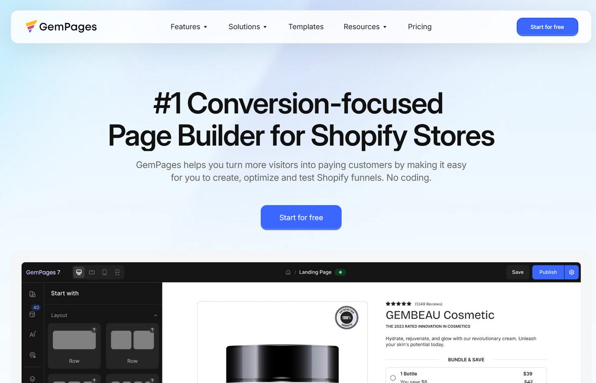 GemPages optimization tool for shopify stores