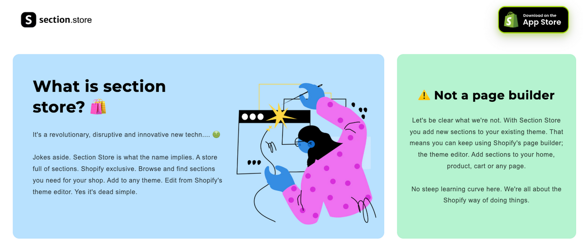 Section store as an alternative to Shopify Store Builder