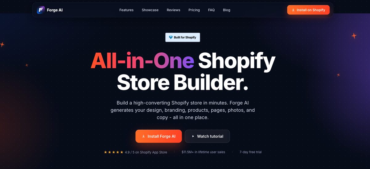 Forge AI, one of the top AI store builders for Shopify