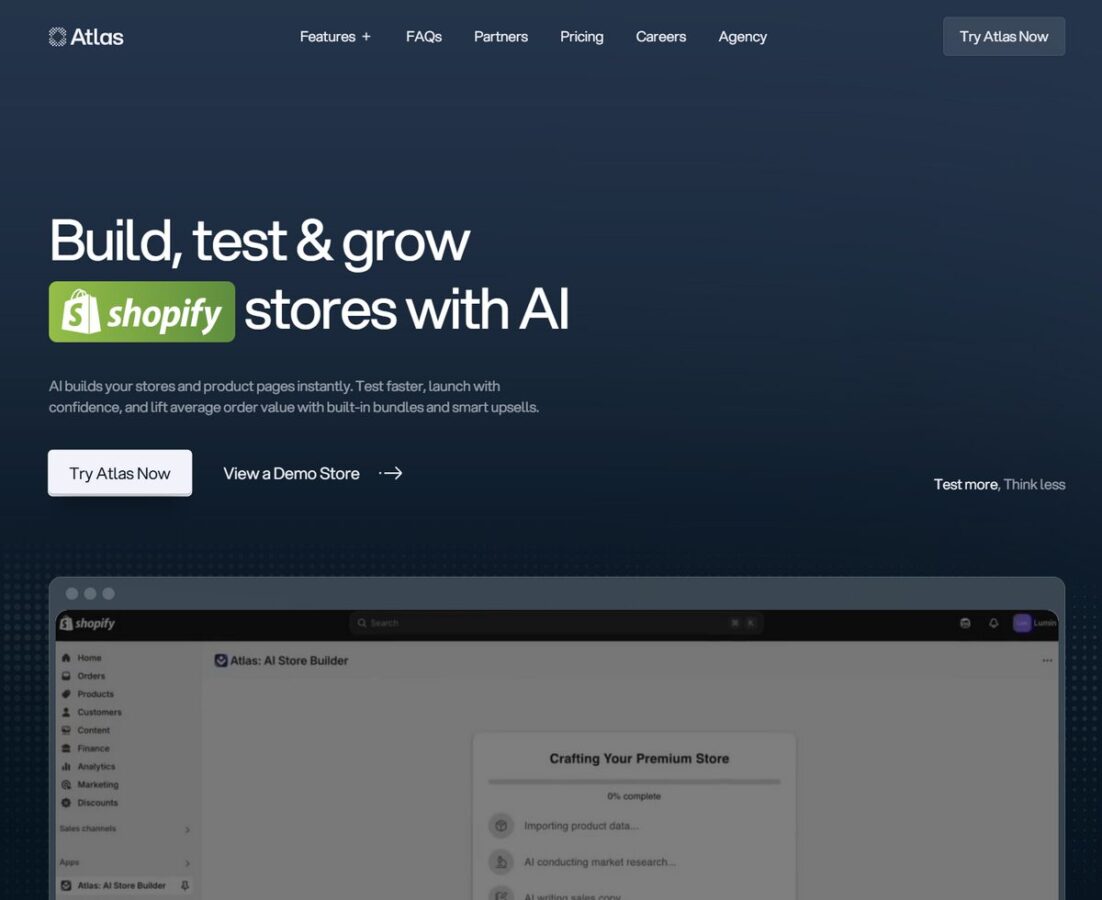 Atlas store page builder with AI