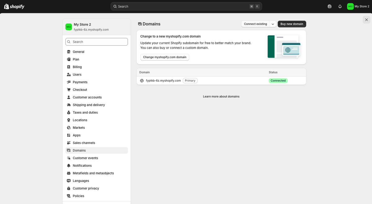 Domain settings on Shopify