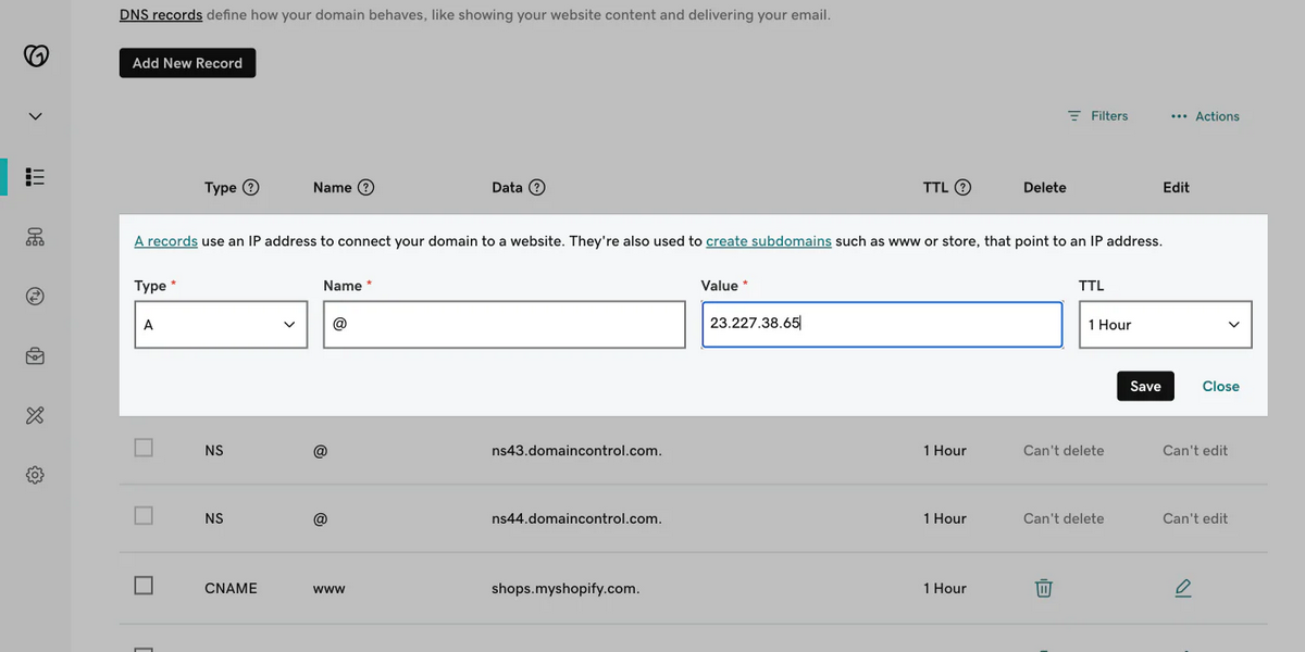 Manually connect GoDaddy to Shopify