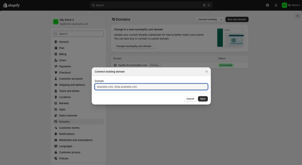 Connect existing domain to Shopify