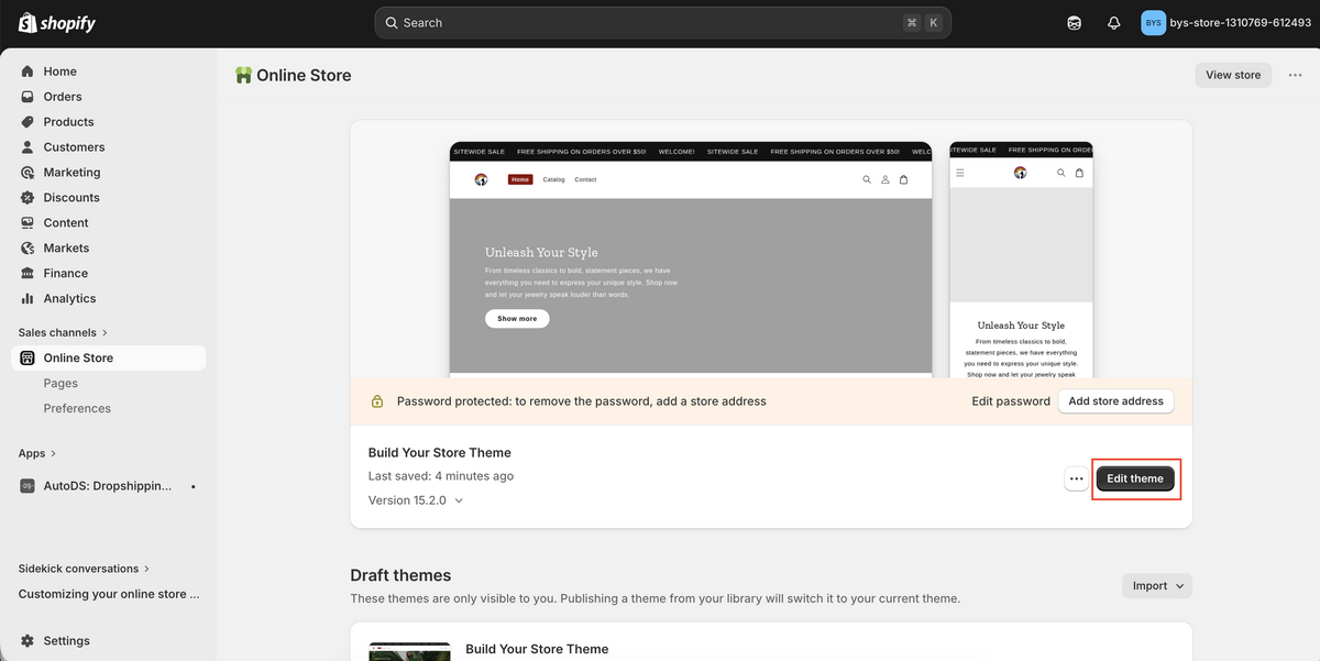 Edit Shopify BuildYourStore Jewelry Theme