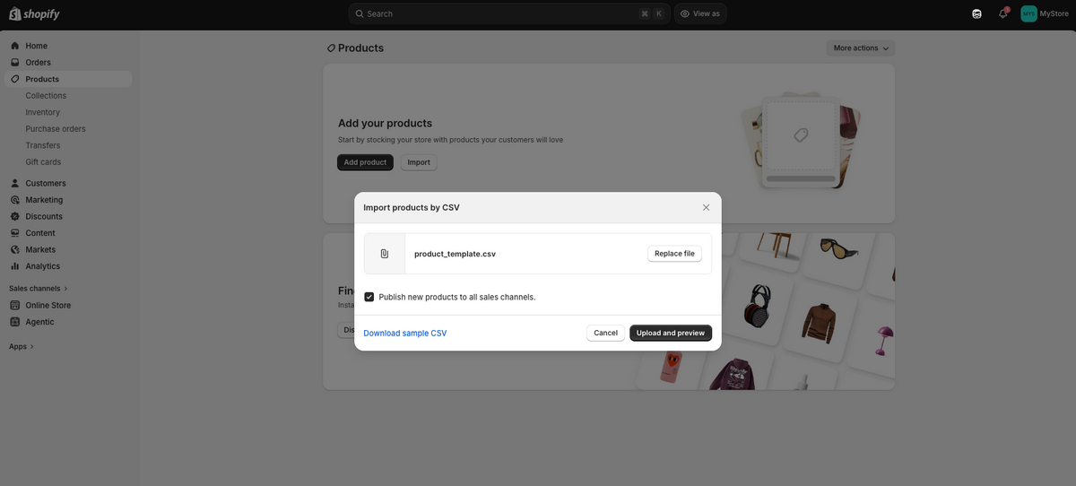 Upload CSV file to Shopify