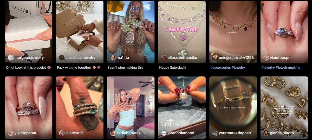 Jewelry TikTok marketing content for Shopify store