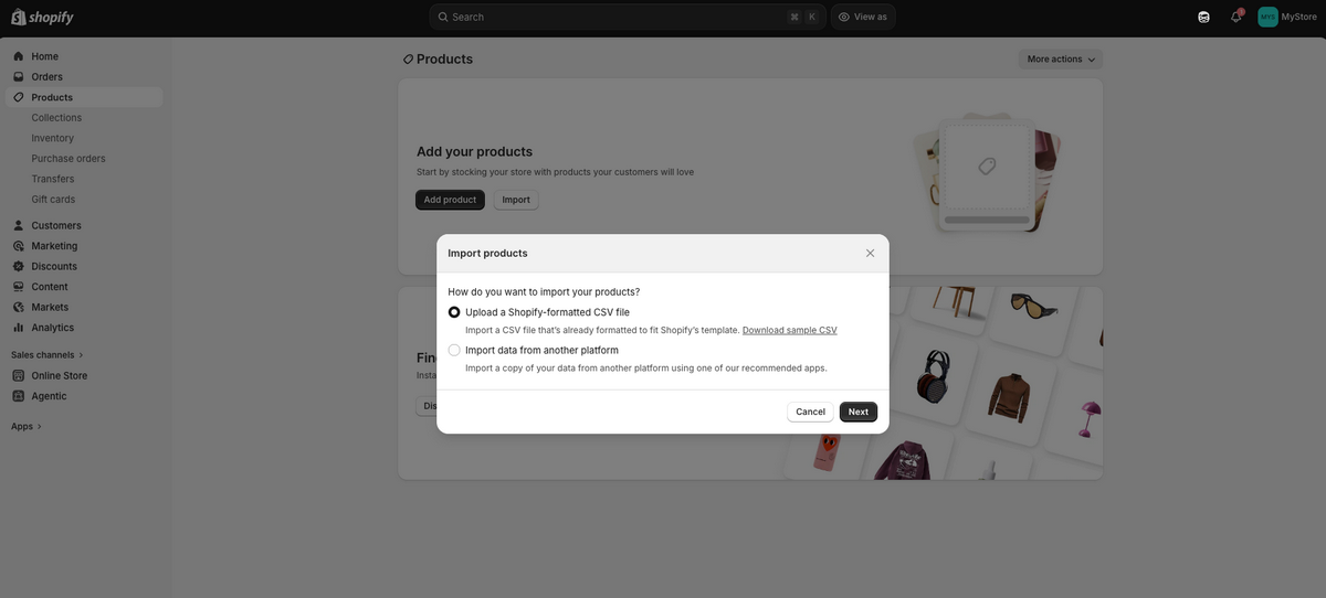 CSV Shopify upload file to import jewelry dropshipping catalog