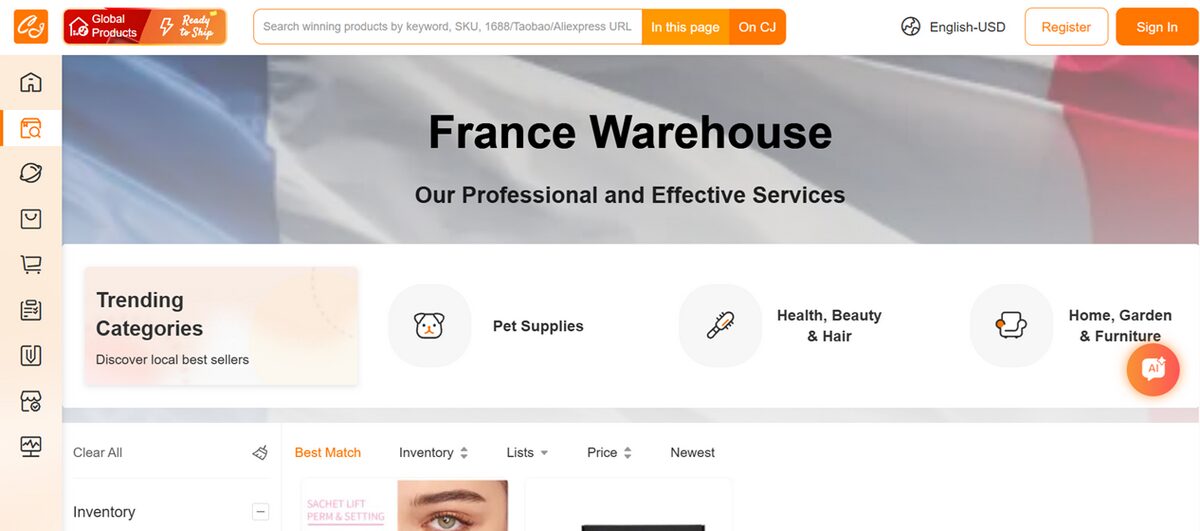 CJDropshipping French warehouse for Shopify dropshipping in 2026