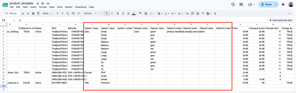 Add product variants to your CSV file for Shopify product import