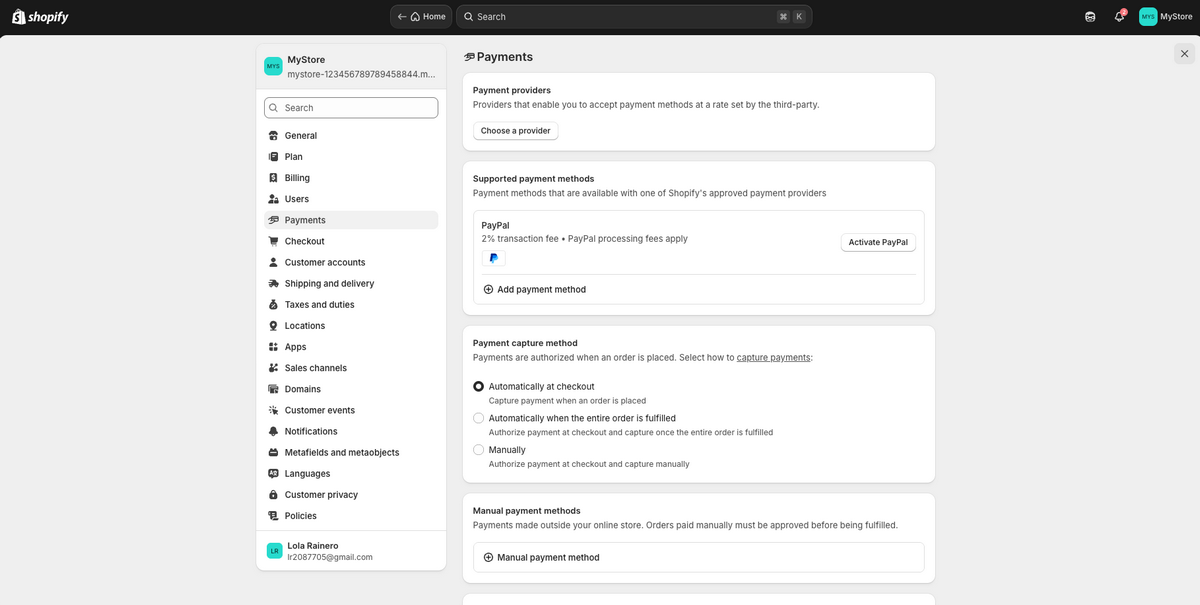 Set up payments on Shopify