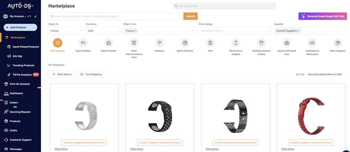 AutoDS net of private suppliers for Shopify dropshipping in France