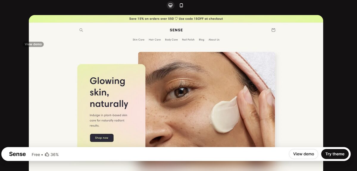 Sense theme free for dropshipping Shopify stores
