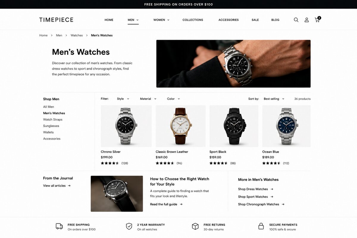 ecommerce with internal links and site structure