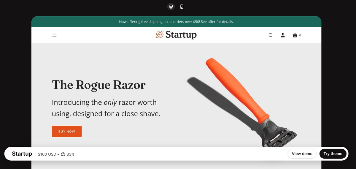 Startup theme for dropshipping in Shopify stores