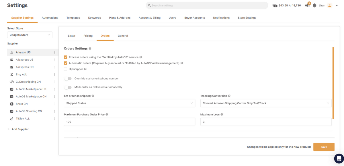 AutoDS automated fulfillment for AI Shopify dropshipping