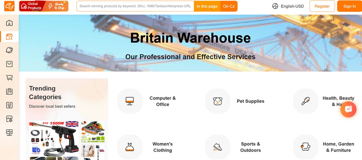 CJDropshipping supplier with UK warehouses for Shopify dropshipping