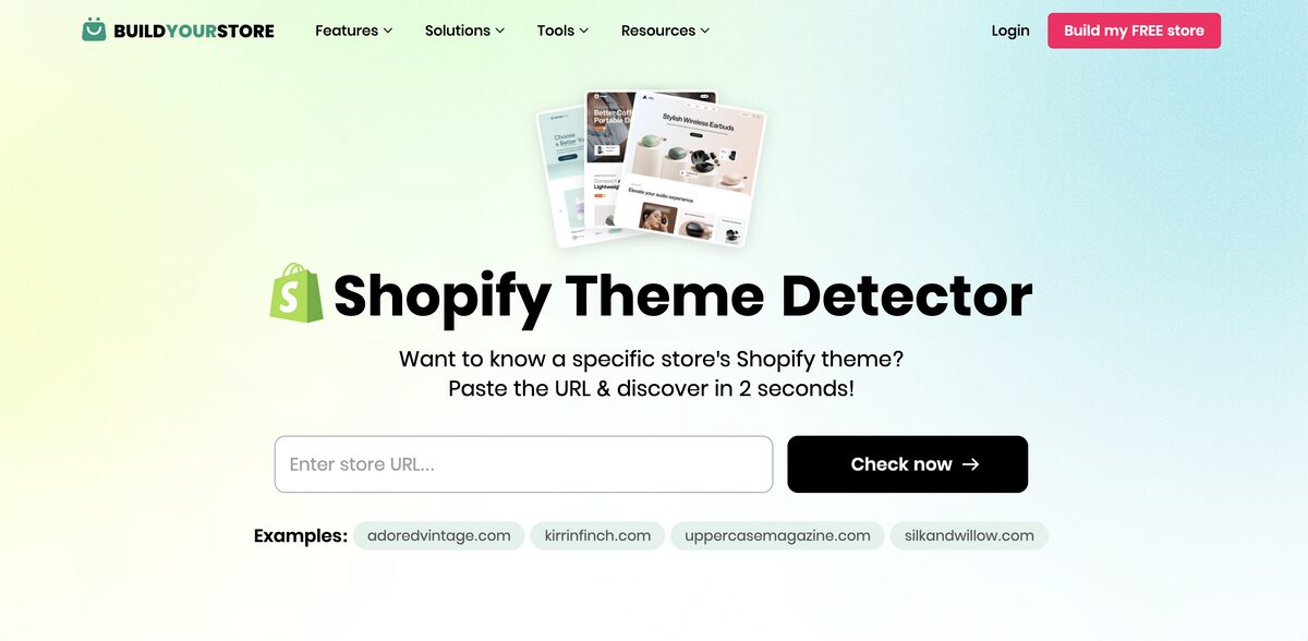 BuildYourStore's free Shopify Theme Detector for replicating top dropshipping stores in France