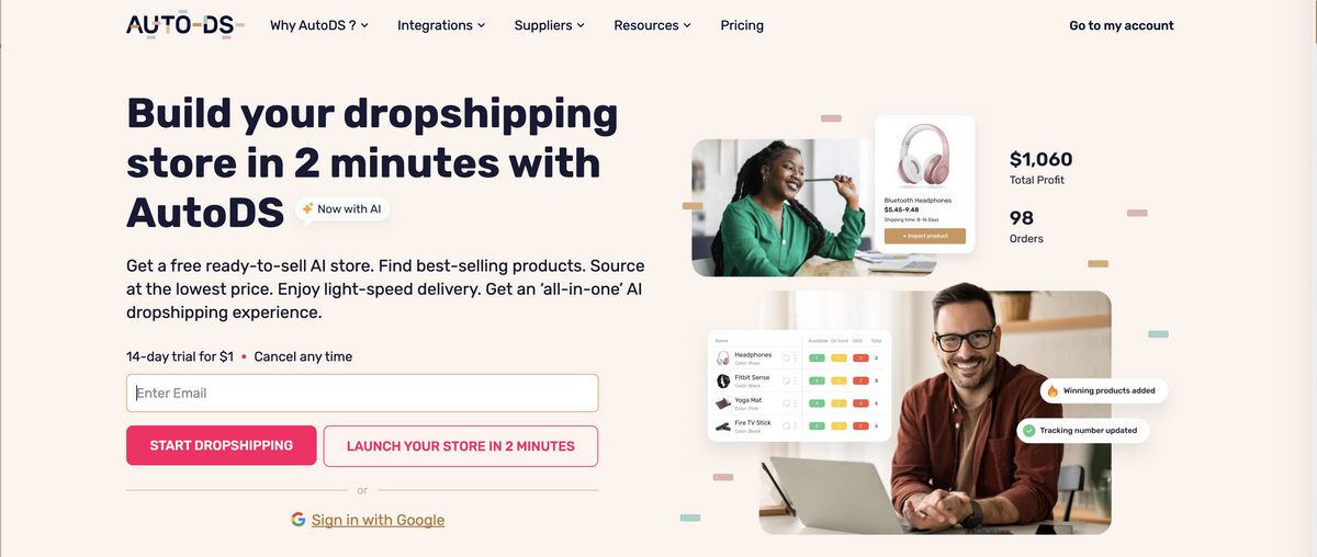 AutoDS, one of the best AI tools for Shopify store owners