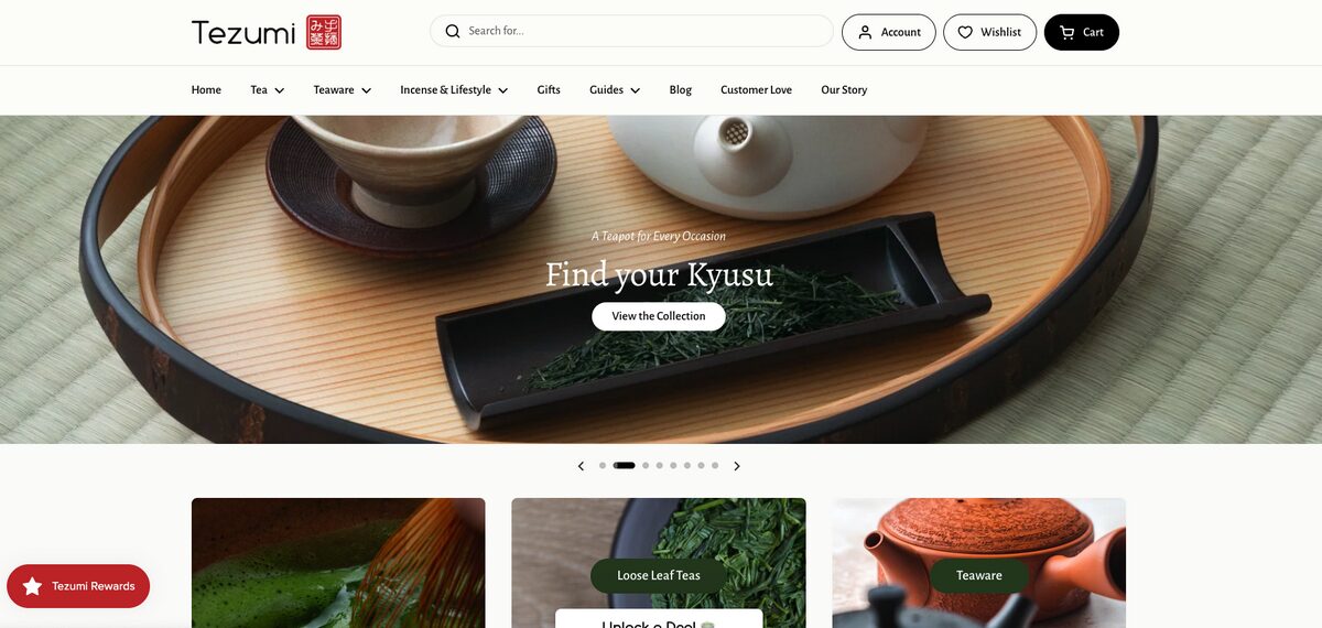 Tezumi, one of the best Shopify dropshipping store examples