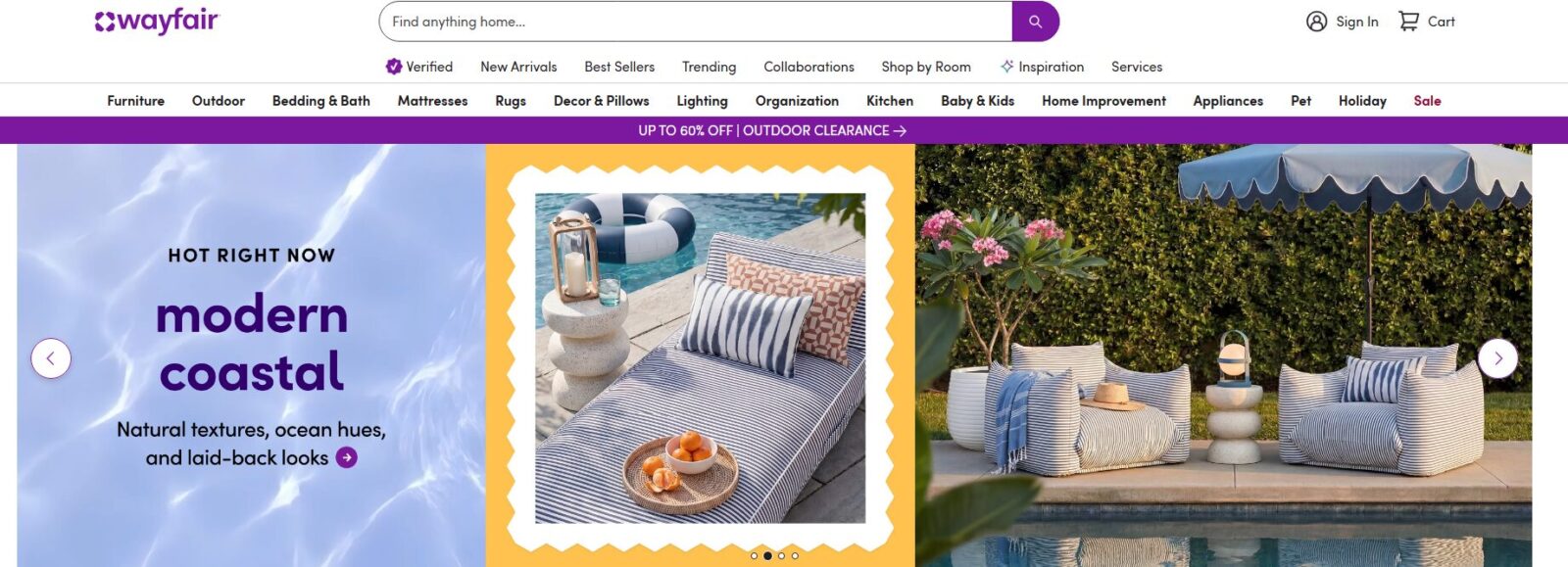Wayfair homepage 