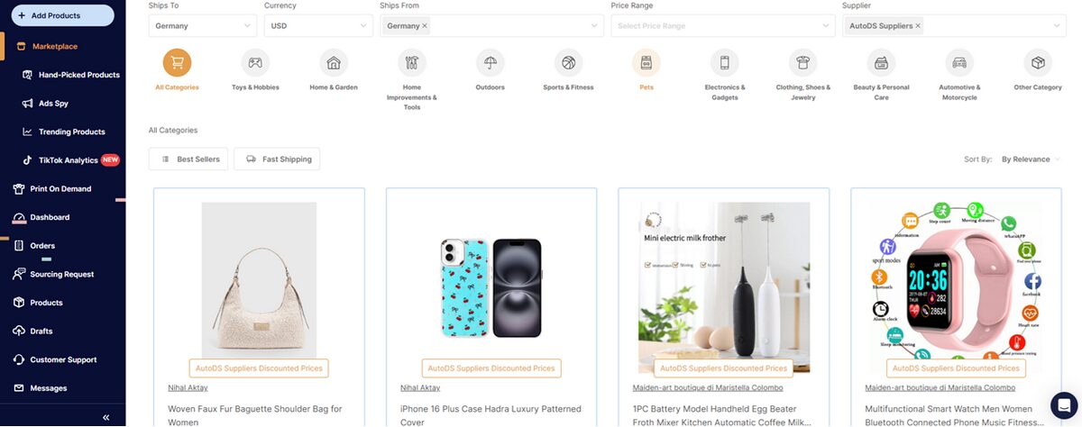 AutoDS best private suppliers marketplace for Germany dropshipping