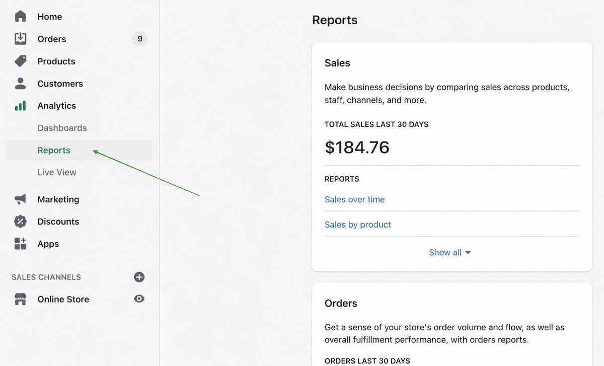 Shopify Reports Tab