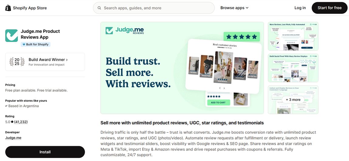 Judge.me Shopify reviews free app for dropshipping