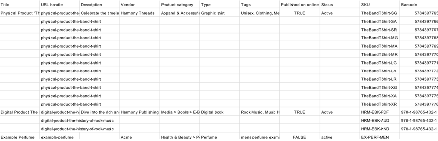 CSV Shopify import template for WordPress product migration