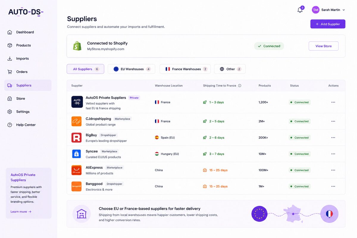 Dropshipping Suppliers With EU Or France-Based Warehouses