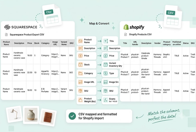 CSV export file edition for Squarespace to Shopify migration